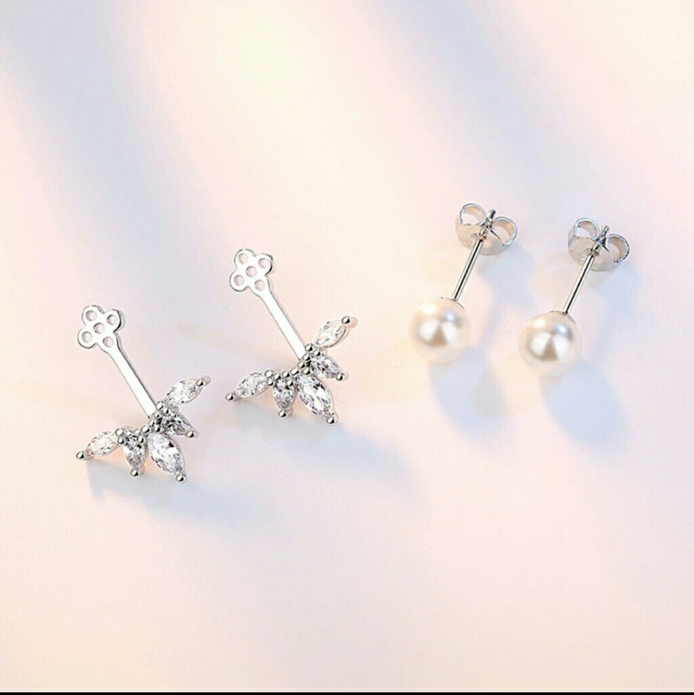 S925 Peacock Pearl Crystal Silver Drop Earrings - Picture 3 of 7